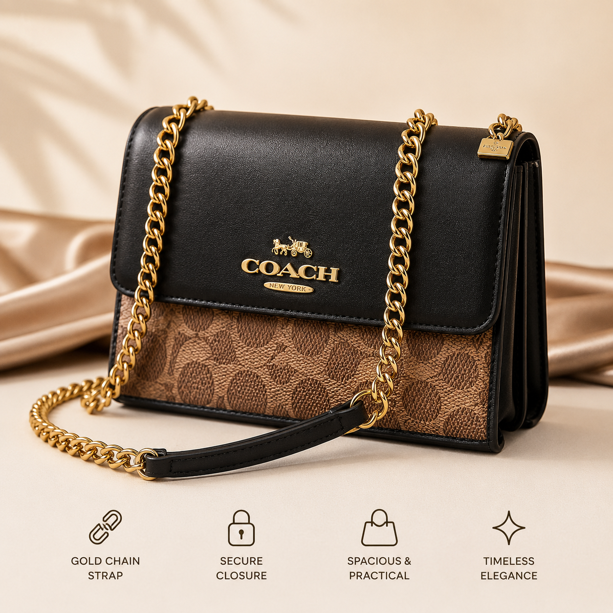 Elegant Gold Chain Crossbody Shoulder Bag