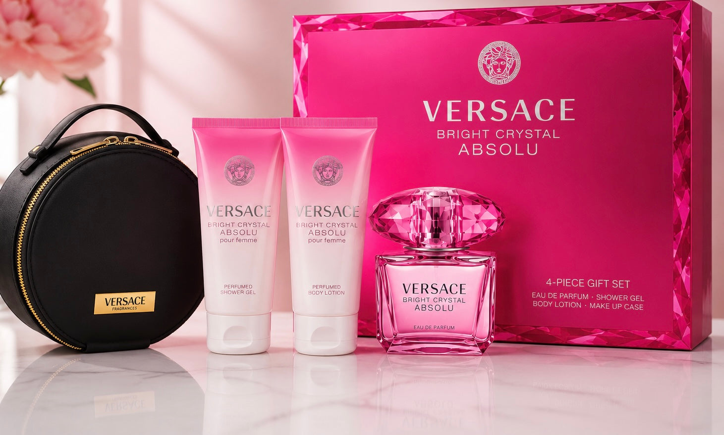 Versace Bright Crystal Absolu 4-Piece Gift Set with Makeup Case