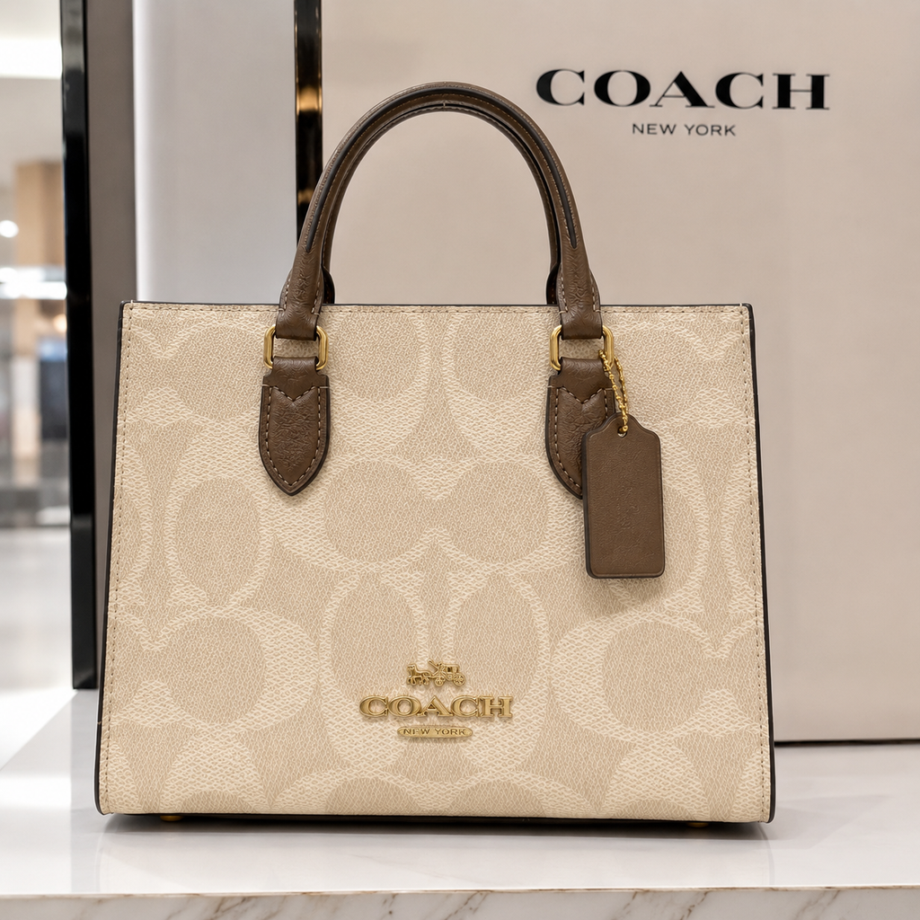 Coach Mini Signature Carryall Tote Bag – Light Khaki/Chalk